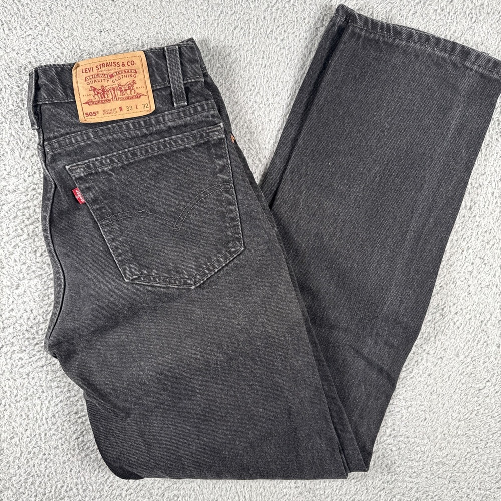 Vintage Levis 505 Jeans Mens 33x32 (32x31) Black Red Tab Batwing Made USA 1997
